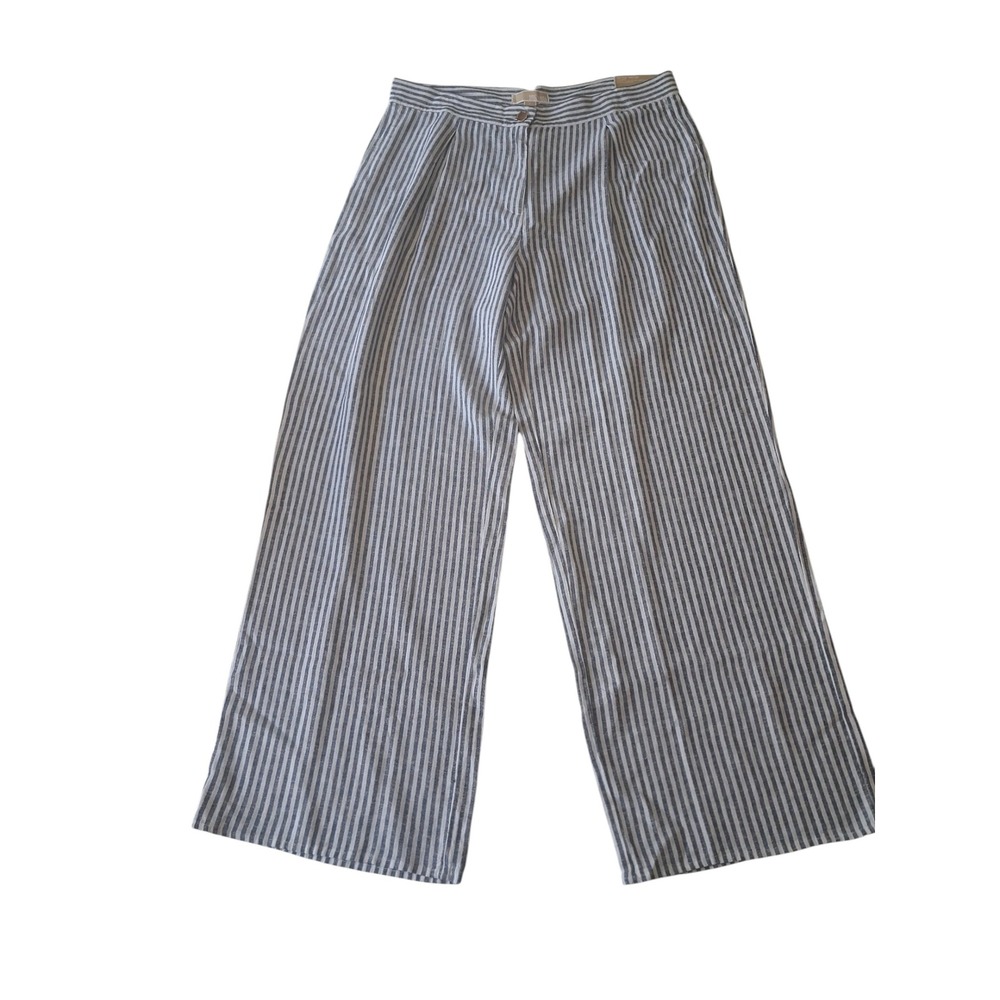 Michael Kors Linen Striped wide Leg High Rise Pants Womens Size 14